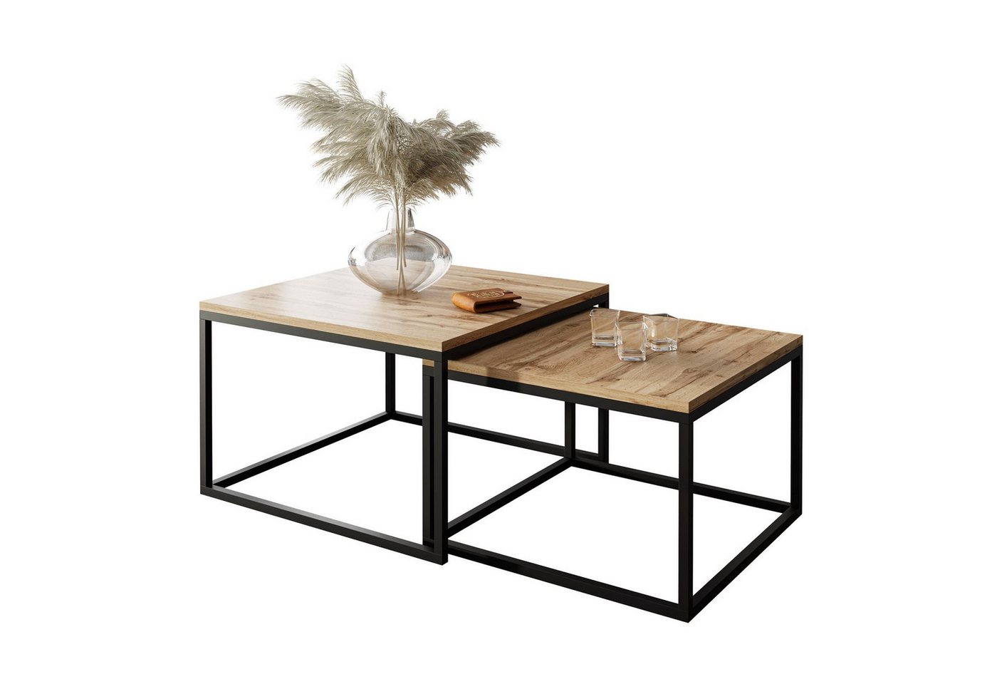 Lookway Couchtisch Yoshi 2in1 mit Tischplatte in natürlicher Holzfarbe (2er-Set), Breite: 70 cm und 60 cm von Lookway