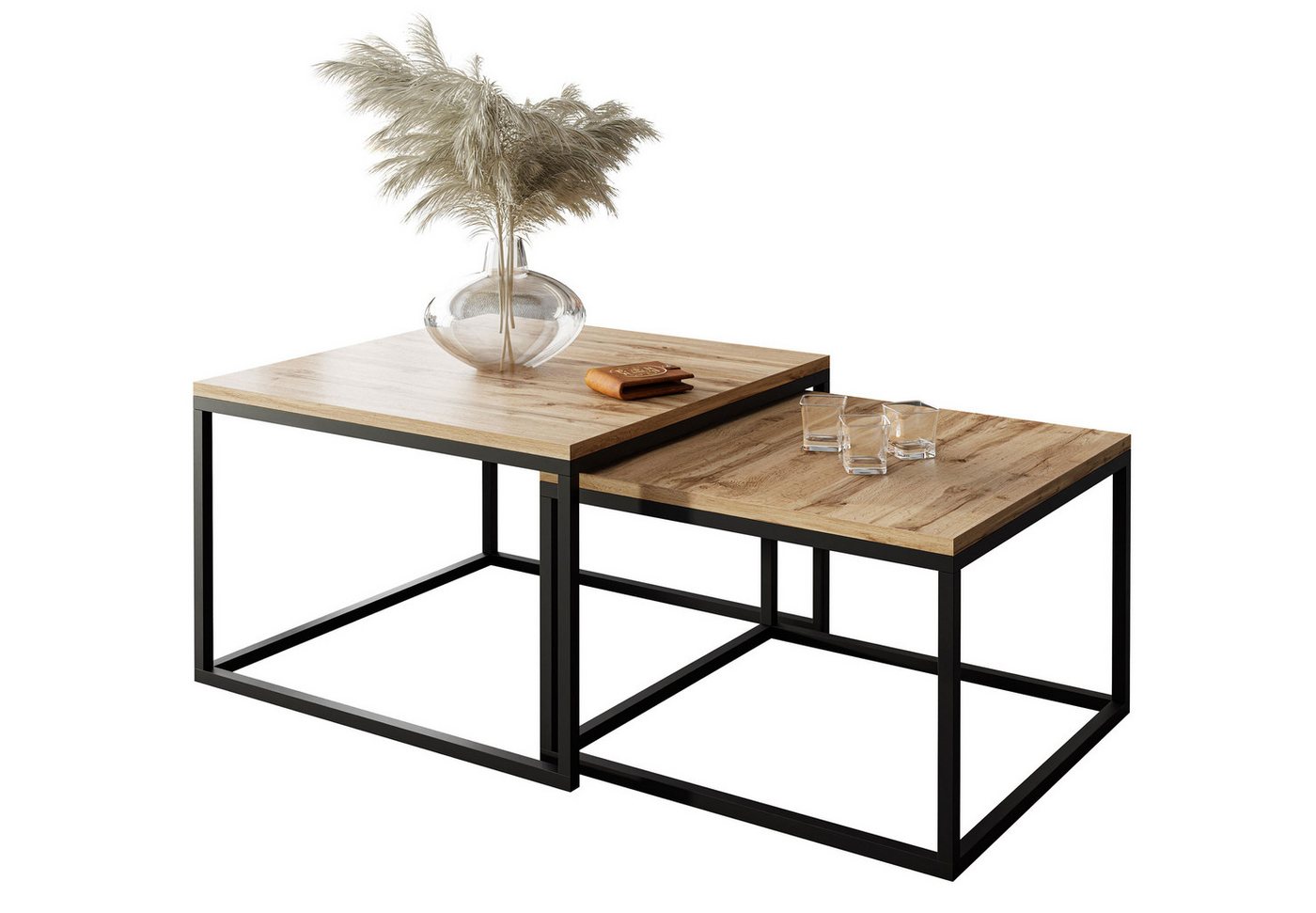 Lookway Couchtisch Yoshi 2in1 mit Tischplatte in natürlicher Holzfarbe (2er-Set), Breite: 70 cm und 60 cm von Lookway