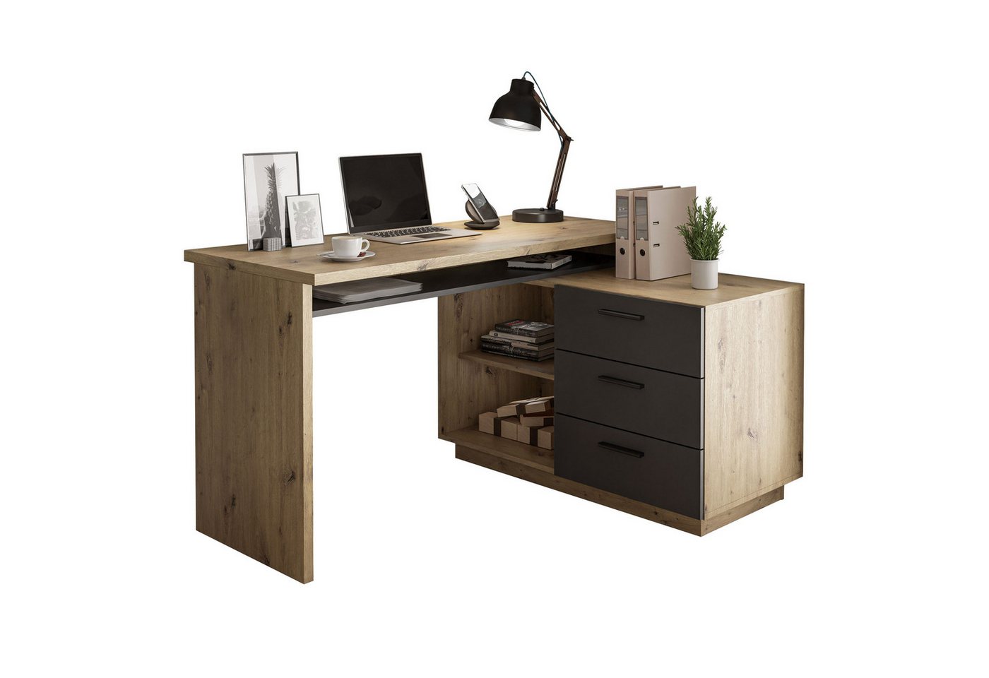 Lookway Eckschreibtisch CHIA Eiche Artisan Graphit, Breite: 138 cm Lookway Eckschreibtisch CHIA Eiche Artisan Graphit, Breite: 138 cm von Lookway