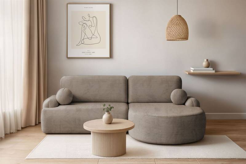 Lookway Ecksofa CLEO CORD Rundes Ecksofa mit Schlaffunktion und Bettkasten von Lookway