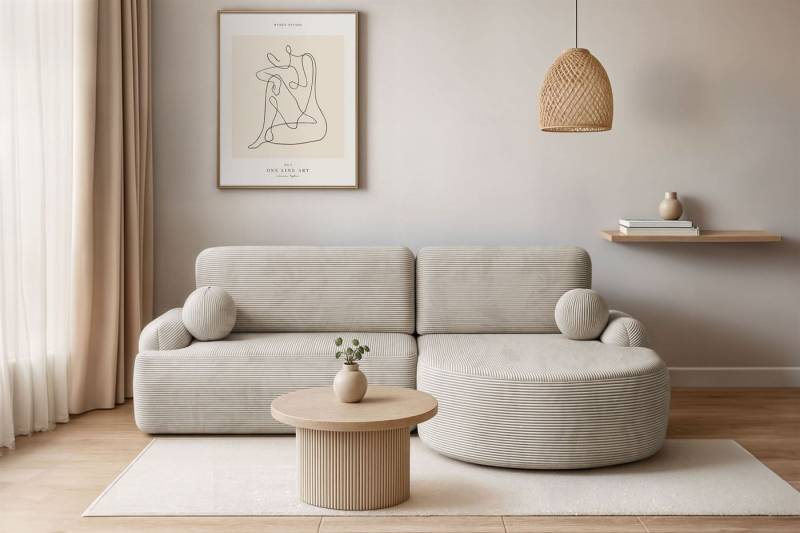 Lookway Ecksofa CLEO CORD Rundes Ecksofa mit Schlaffunktion und Bettkasten von Lookway
