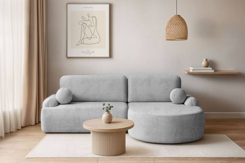 Lookway Ecksofa CLEO CORD Rundes Ecksofa mit Schlaffunktion und Bettkasten von Lookway