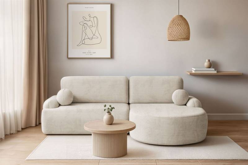 Lookway Ecksofa CLEO CORD Rundes Ecksofa mit Schlaffunktion und Bettkasten von Lookway