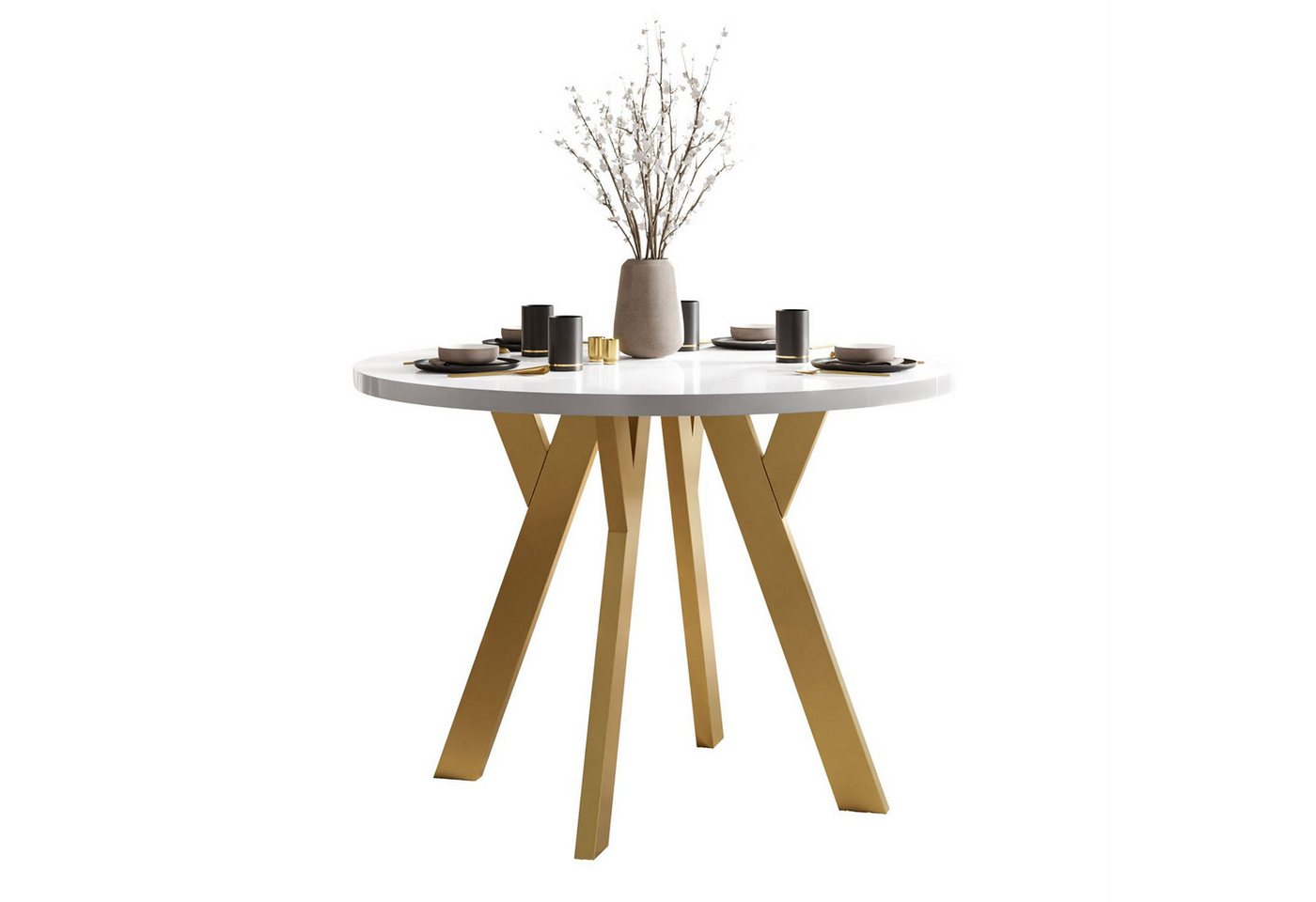 Lookway Esstisch VOLTA GLOSS Runder ausziehbarer Tisch mit Hochglanz Tischplatte (1 Tisch), Durchmesser: Ø 100 cm von Lookway