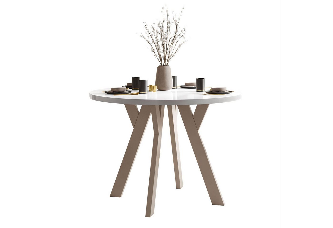 Lookway Esstisch VOLTA GLOSS Runder ausziehbarer Tisch mit Hochglanz Tischplatte (1 Tisch), Durchmesser: Ø 100 cm von Lookway