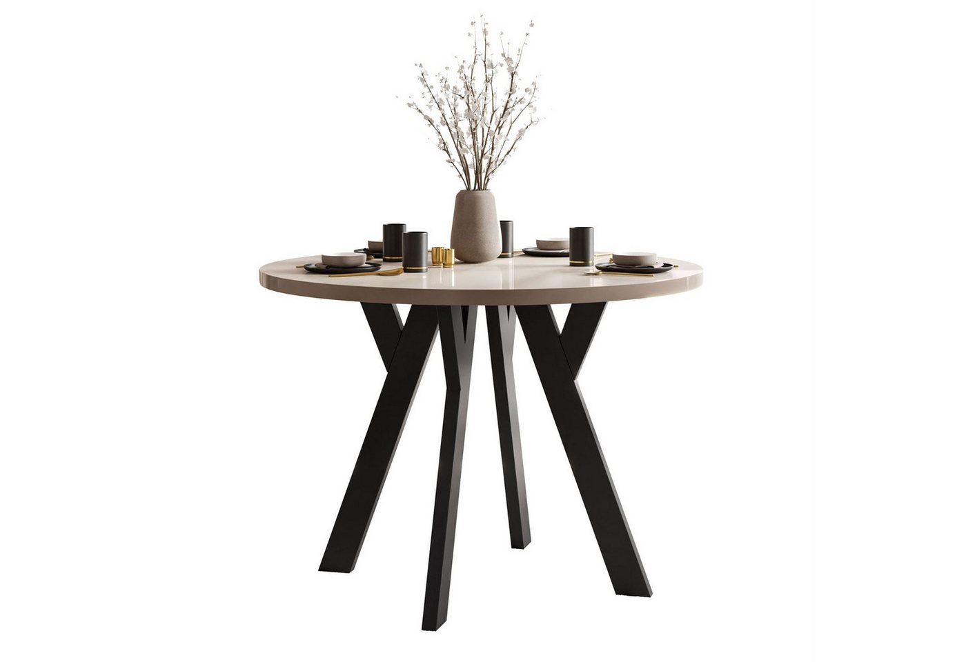 Lookway Esstisch VOLTA GLOSS Runder ausziehbarer Tisch mit Hochglanz Tischplatte (1 Tisch), Durchmesser: Ø 100 cm von Lookway