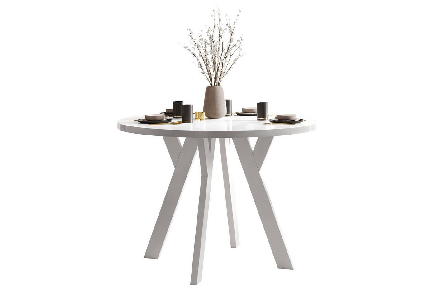 Lookway Esstisch VOLTA GLOSS Runder ausziehbarer Tisch mit Hochglanz Tischplatte (1 Tisch), Durchmesser: Ø 100 cm von Lookway