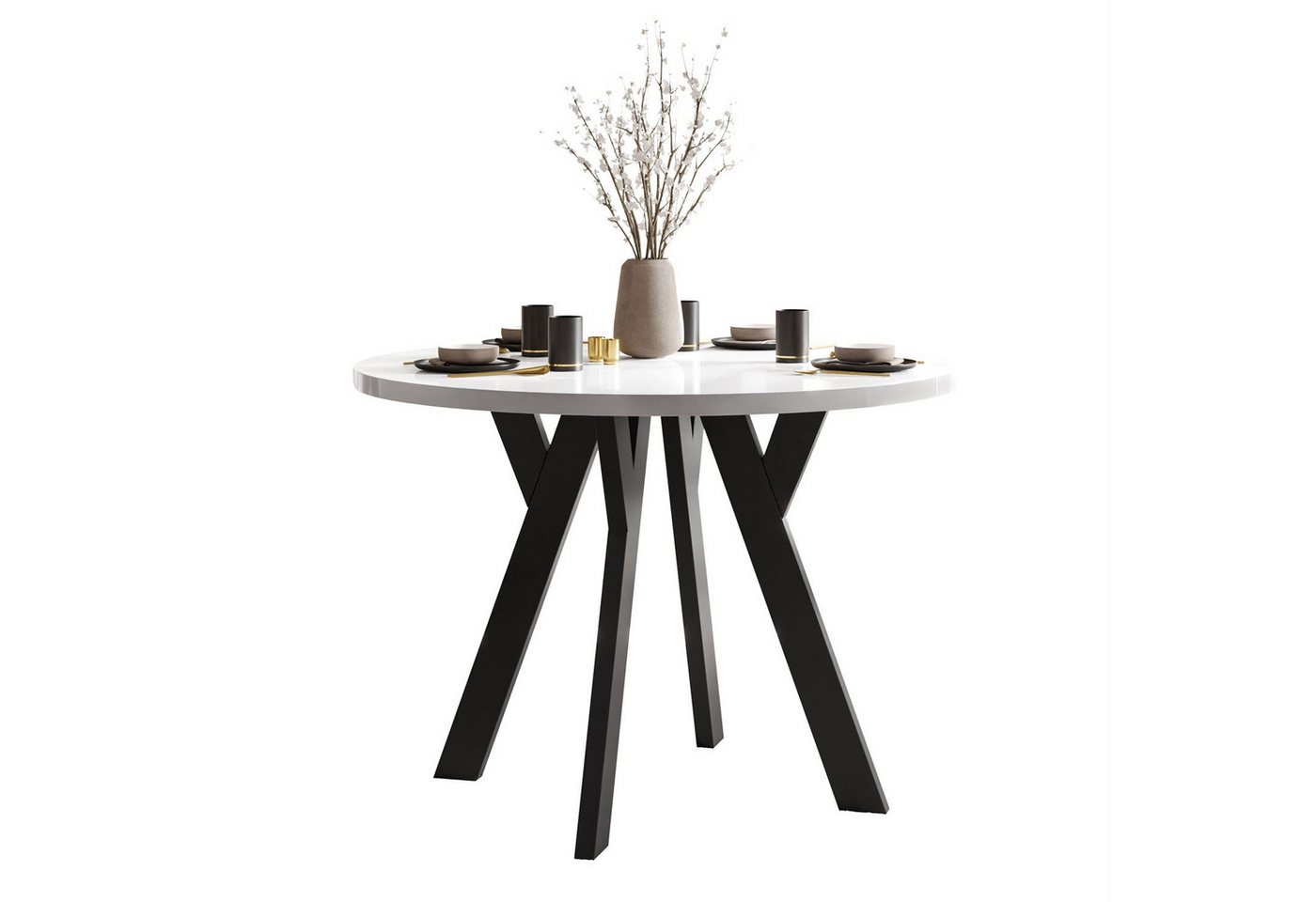 Lookway Esstisch VOLTA GLOSS Runder ausziehbarer Tisch mit Hochglanz Tischplatte (1 Tisch), Durchmesser: Ø 100 cm von Lookway