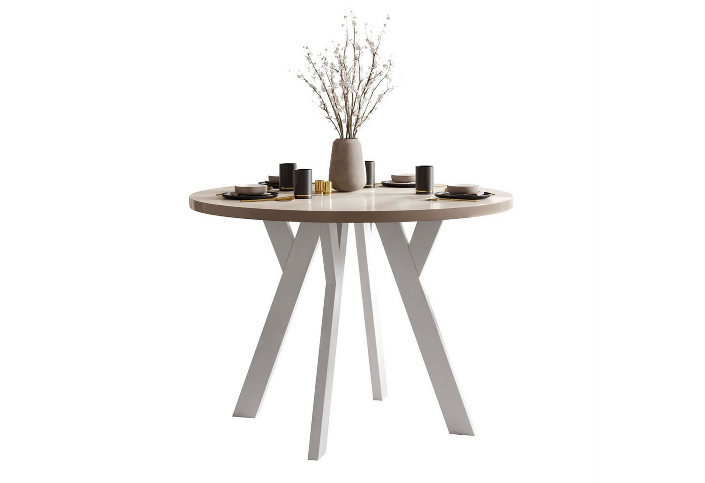 Lookway Esstisch VOLTA GLOSS Runder ausziehbarer Tisch mit Hochglanz Tischplatte (1 Tisch), Durchmesser: Ø 100 cm von Lookway