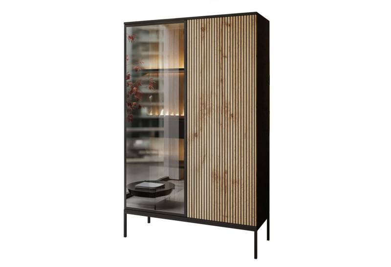 Lookway Hochschrank ECLIPSE WTSZ104 Vitrine mit Beleuchtung Eiche schwarz wotan 4 mm gehärtetes Glas von Lookway