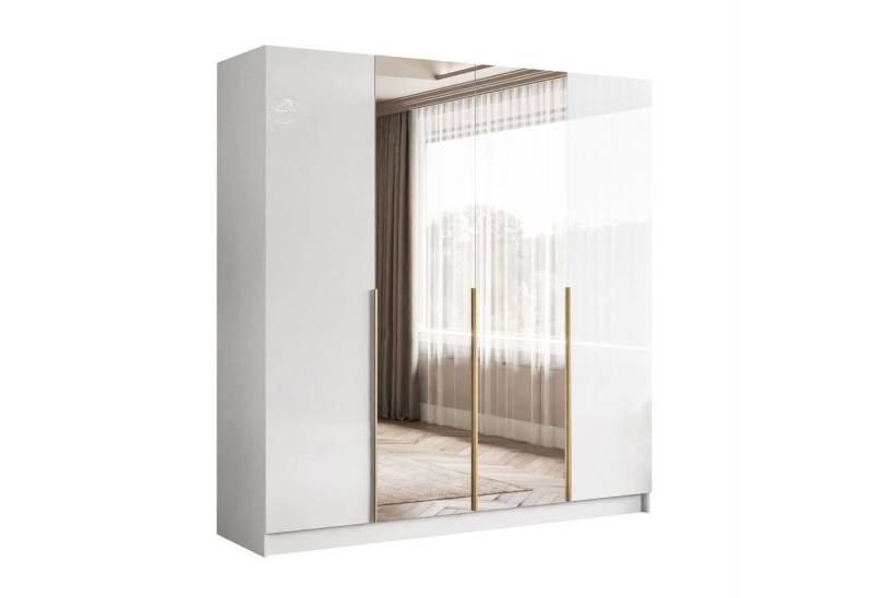 Lookway Kleiderschrank AUREL 4D in Weiß hochglanz Drehtürenschrank mit Spiegel von Lookway