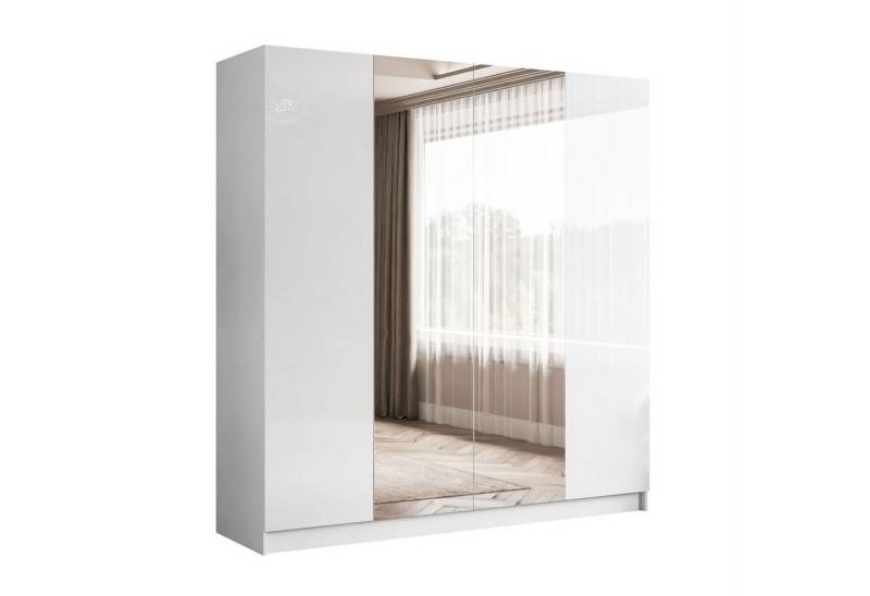 Lookway Kleiderschrank AUREL 4D in Weiß hochglanz Drehtürenschrank mit Spiegel von Lookway