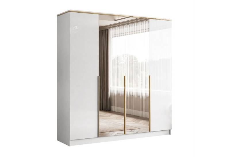 Lookway Kleiderschrank AURORA 4D in Hochglanz Weiß Drehtürenschrank mit Spiegel von Lookway