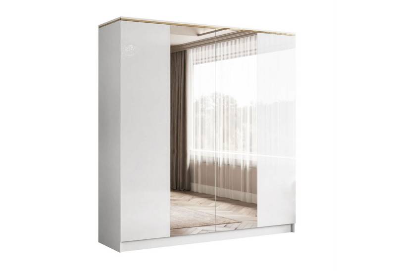 Lookway Kleiderschrank AURORA 4D in Hochglanz Weiß Drehtürenschrank mit Spiegel von Lookway