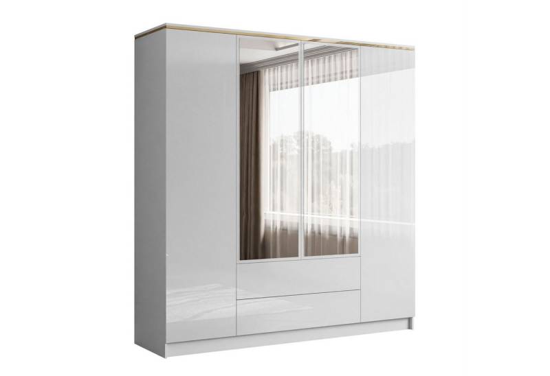 Lookway Kleiderschrank AURORA 4D2S in Weiß hochglanz mit Schubleden Breite: 200 cm von Lookway