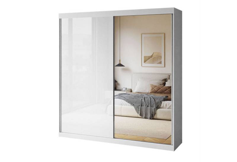 Lookway Kleiderschrank BASTER II GLOSSY mit Spiegel weiß glänzend, Weiß / Weiß hochglanz von Lookway