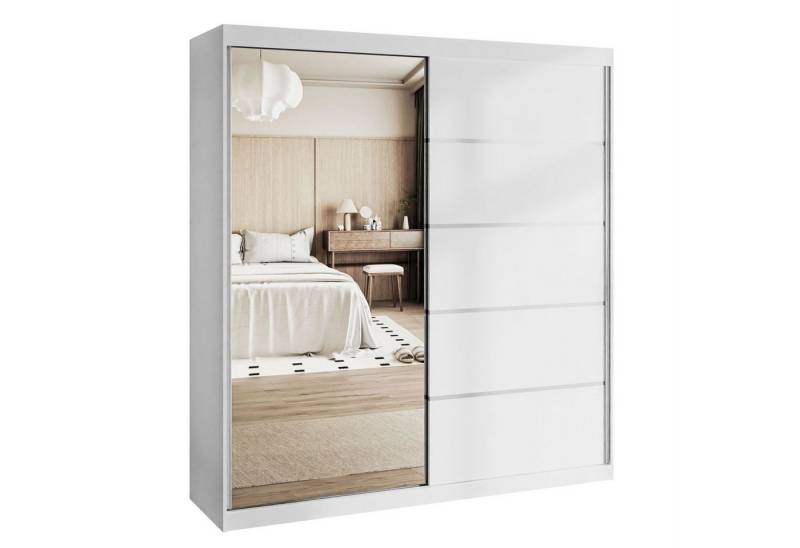 Lookway Kleiderschrank BASTER II PLUS 200 cm mit Spiegel, Schiebetürenschrank, Weiß / Weiß von Lookway