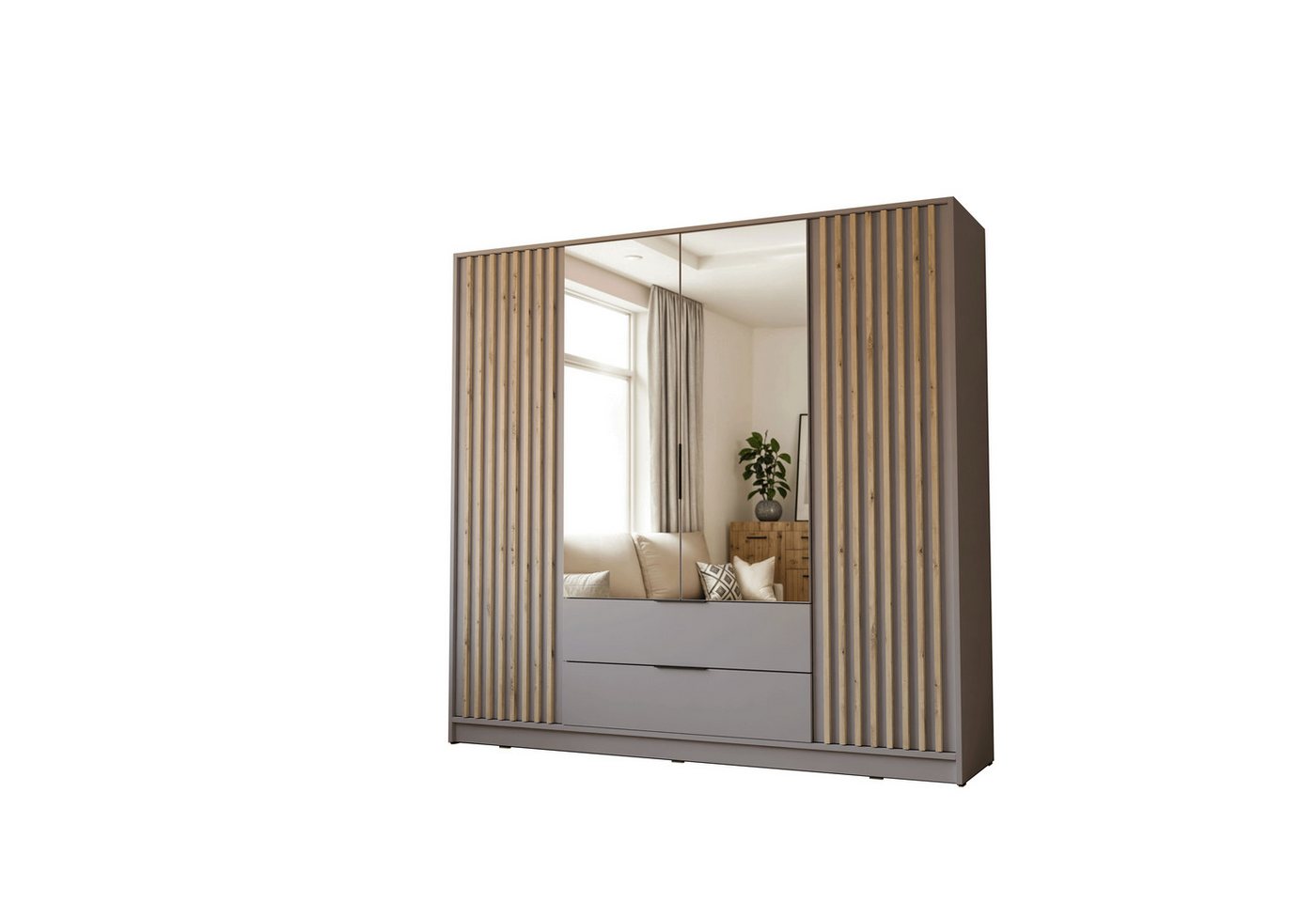 Lookway Kleiderschrank NELA 4D 206 cm Vier­türiger Schrank mit Lamellen Breite: 206 cm von Lookway