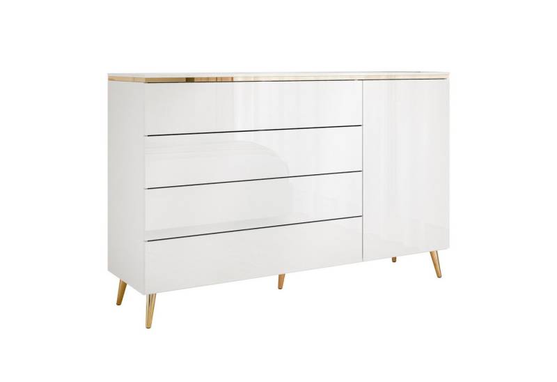 Lookway Kommode AURORA 4S1D weiß glänzend Anrichte mit Schubladen von Lookway