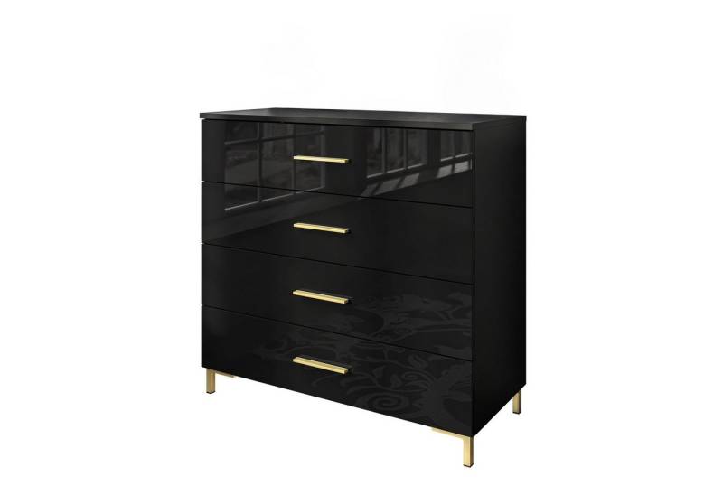 Lookway Kommode LINA GOLD 95 Schwarz Hochglanz mit goldenen Griffen und Beinen LED von Lookway
