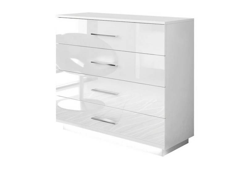 Lookway Kommode LINA mit Chrom Griffen und LED Weiß / Weiß hochglanz, 95 cm von Lookway