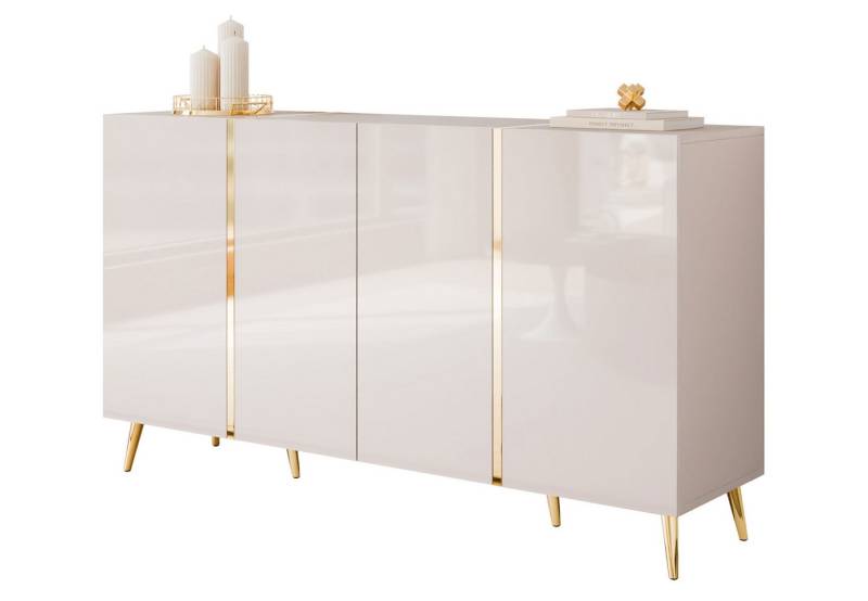 Lookway Kommode ONYX 4D Kaschmir auf goldenen Beinen Hochglanz 158 cm, Breite: 158 cm von Lookway