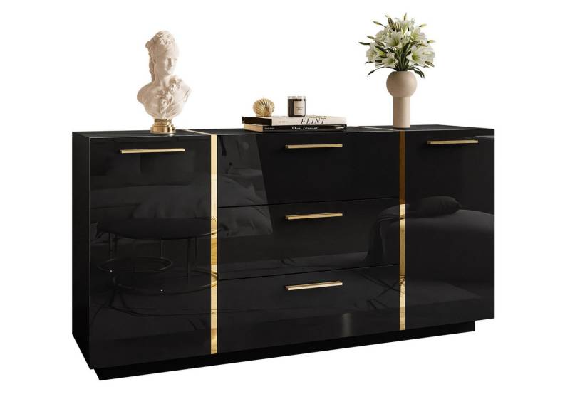 Lookway Kommode ONYX Hochglanz mit Goldgriffe, Breite: 158 cm von Lookway