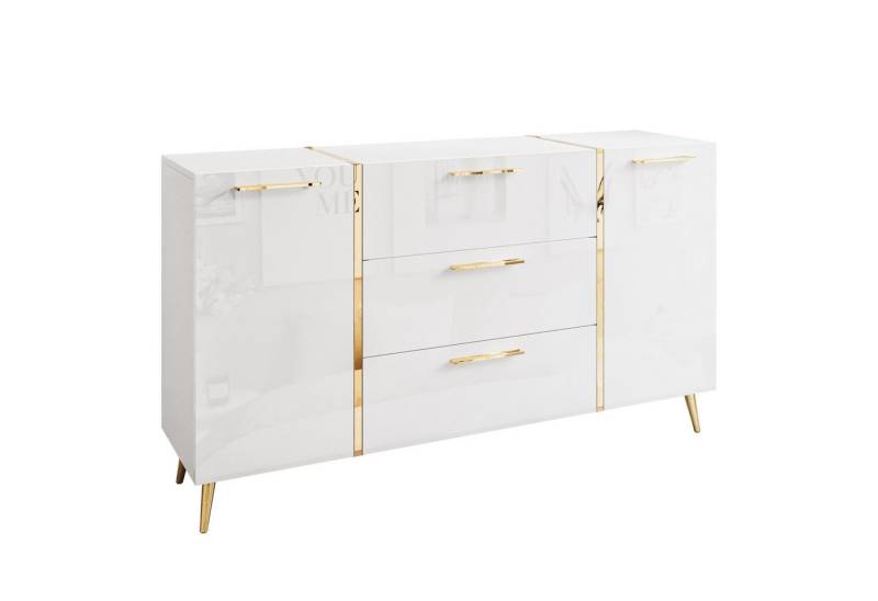 Lookway Kommode ONYX goldene Beine Hochglanz Push-Open / Goldgriffe 158 cm von Lookway
