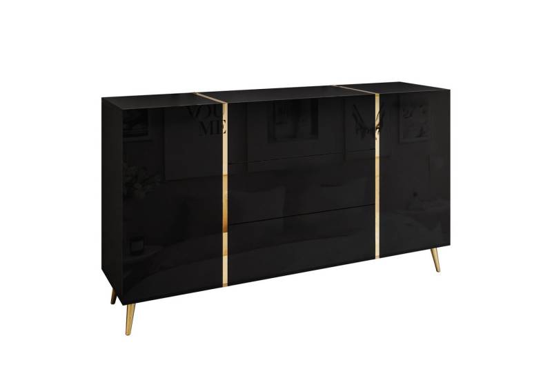 Lookway Kommode ONYX goldene Beine Hochglanz Push-Open / Goldgriffe 158 cm von Lookway