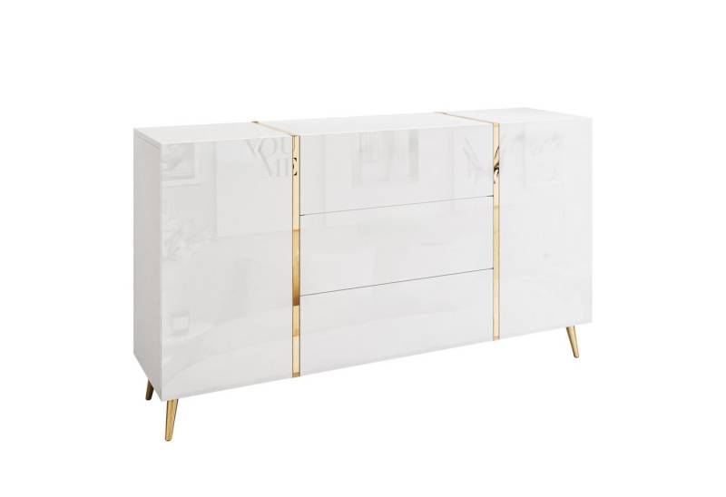Lookway Kommode ONYX goldene Beine Hochglanz Push-Open / Goldgriffe 158 cm von Lookway