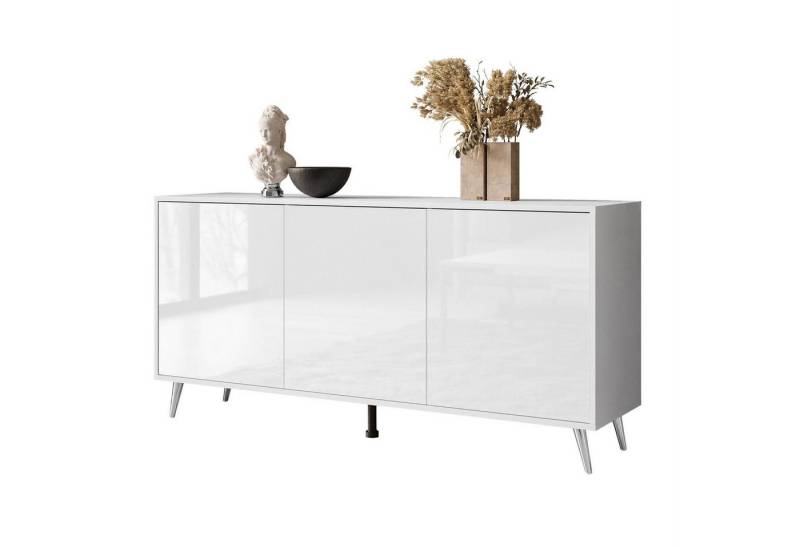 Lookway Kommode SANAYI III Anrichte in Weiß Hochglanz mit Beinen von Lookway