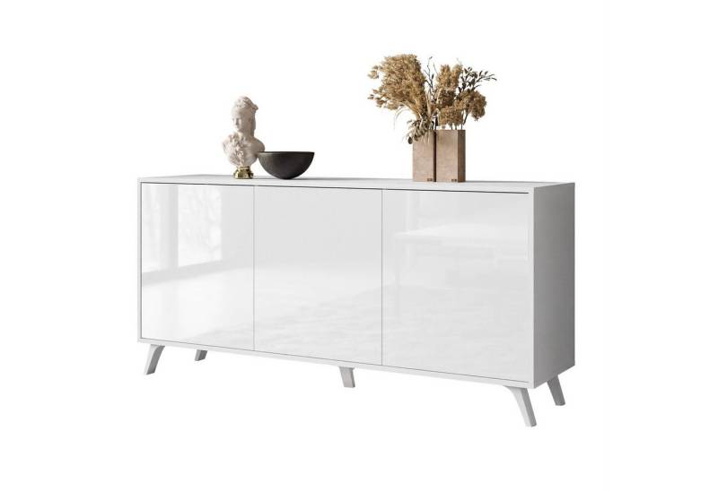 Lookway Kommode SANAYI III Anrichte in Weiß Hochglanz mit Beinen von Lookway