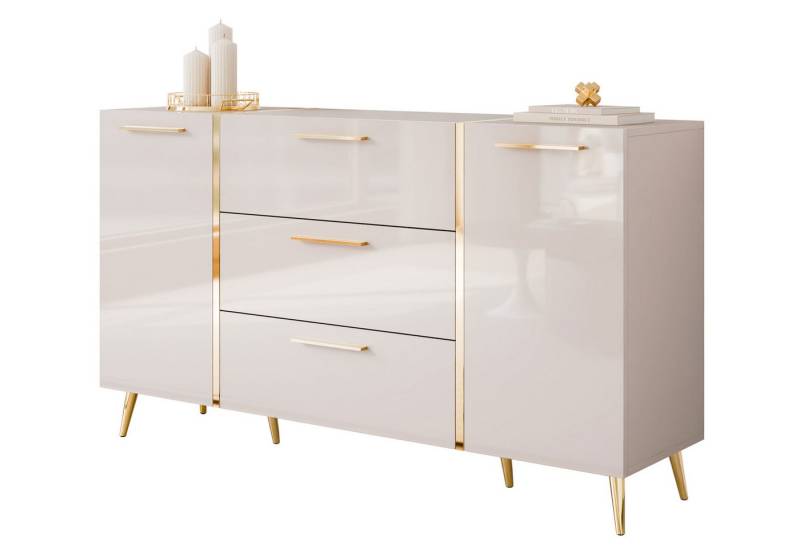 Lookway Kommode mit Schubladen ONYX Kaschmir auf goldenen Beinen, Hochglanz, 158 cm von Lookway