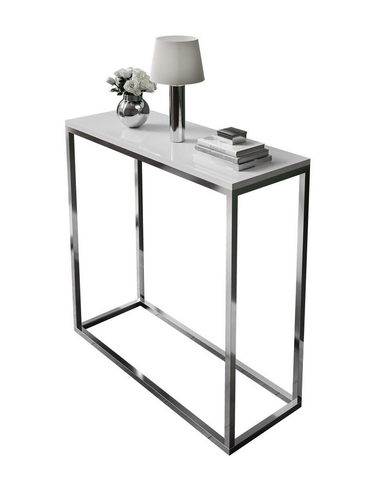 Lookway Konsolentisch MODERN HOCHGLANZ mit silberfarbenem, verchromtem Gestell (1x Konsole), Breite: 80/100 cm von Lookway