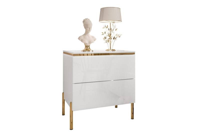 Lookway Nachttisch AURORA II im Weiß Hochglanz mit Beinen und LED-Beleuchtung (1x Nachttisch), Breite: 50 cm von Lookway