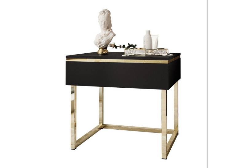 Lookway Nachttisch AURORA Schwarz Matt mit goldenem Gestell (1x Nachttisch), Breite: 48 cm von Lookway