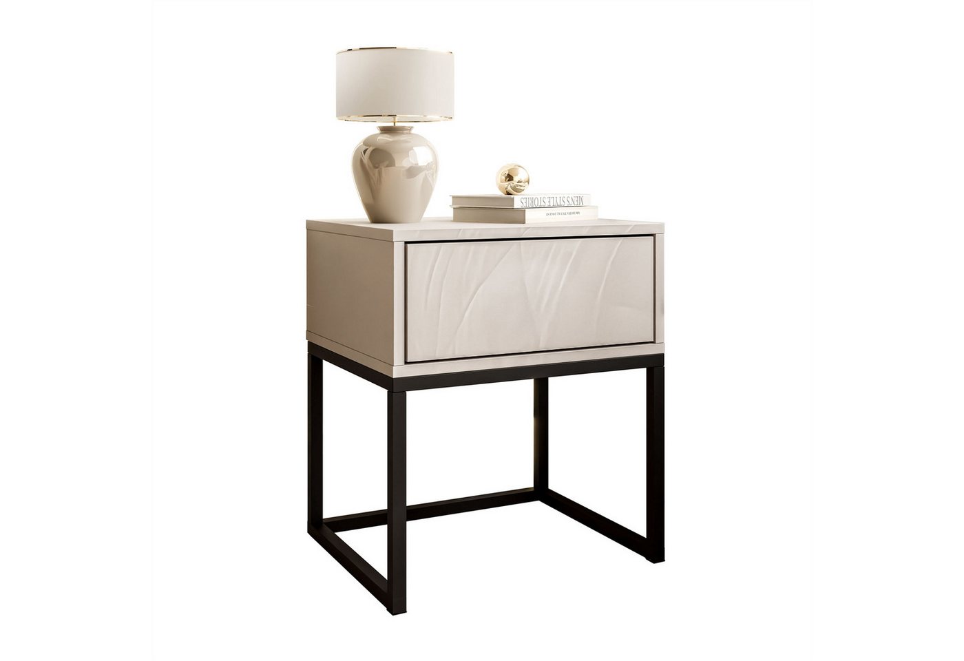 Lookway Nachttisch BLANCO Kaschmir auf Gestell – Moderner Nachtschrank fürs Schlafzimmer (1x Nachttisch), Breite: 45 cm von Lookway