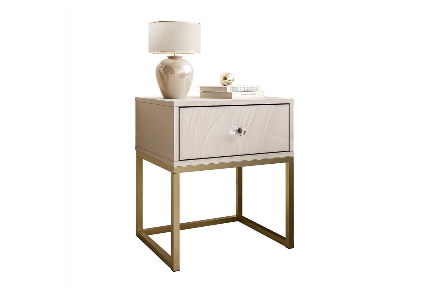 Lookway Nachttisch BLANCO Kaschmir auf Gestell – Moderner Nachtschrank fürs Schlafzimmer (1x Nachttisch), Breite: 45 cm von Lookway