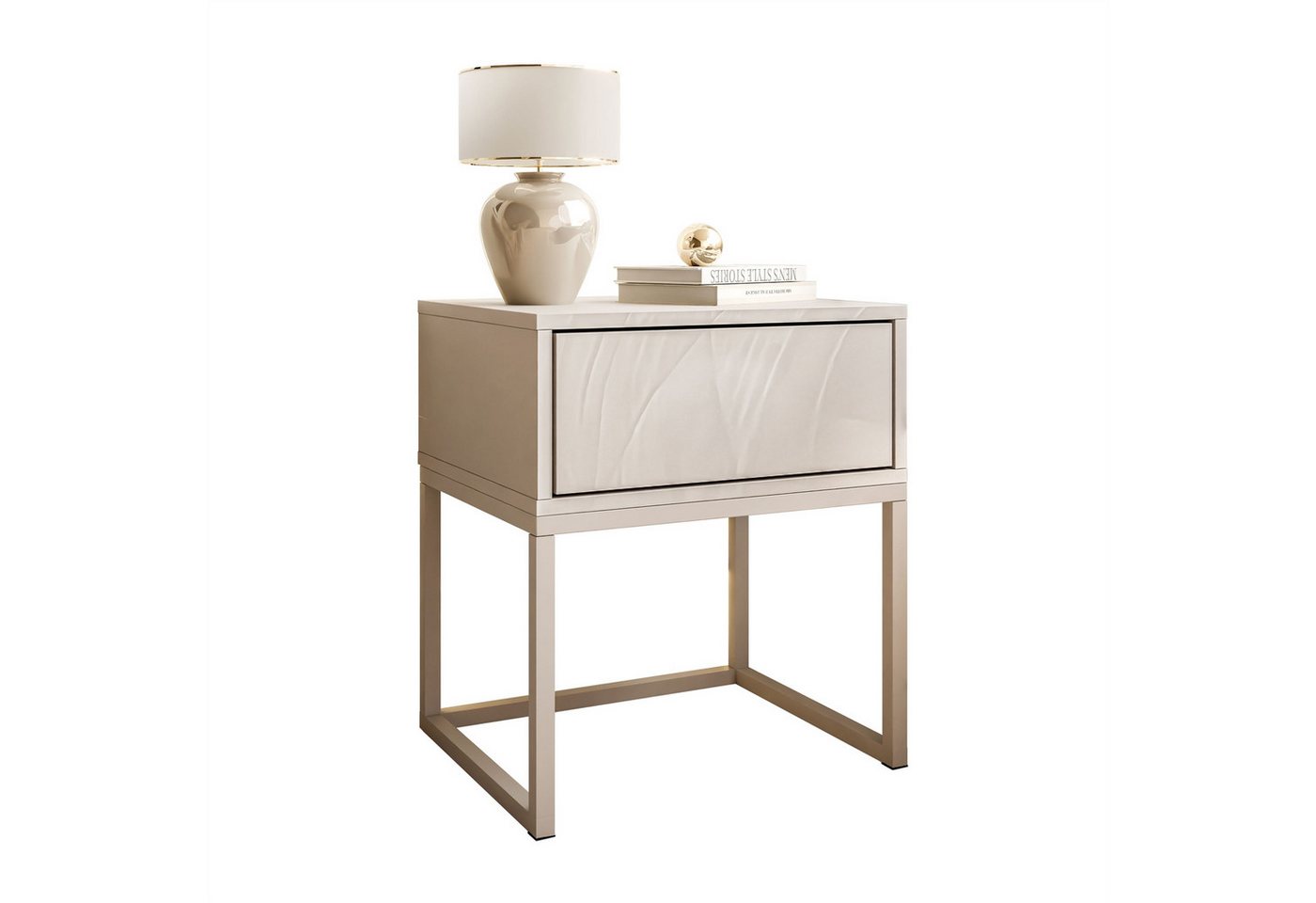 Lookway Nachttisch BLANCO Kaschmir auf Gestell – Moderner Nachtschrank fürs Schlafzimmer (1x Nachttisch), Breite: 45 cm von Lookway