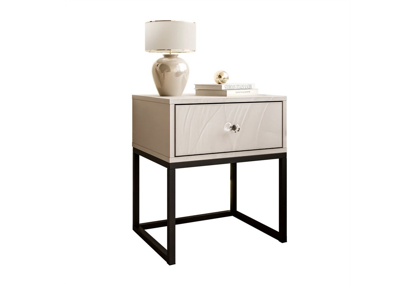 Lookway Nachttisch BLANCO Kaschmir auf Gestell – Moderner Nachtschrank fürs Schlafzimmer (1x Nachttisch), Breite: 45 cm von Lookway