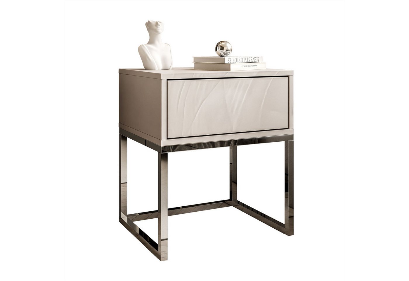 Lookway Nachttisch BLANCO Kaschmir auf verchromtem Gestell (1x Nachttisch), Breite: 45 cm von Lookway