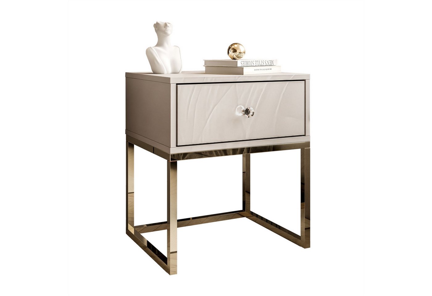 Lookway Nachttisch BLANCO Kaschmir auf verchromtem Gestell (1x Nachttisch), Breite: 45 cm von Lookway