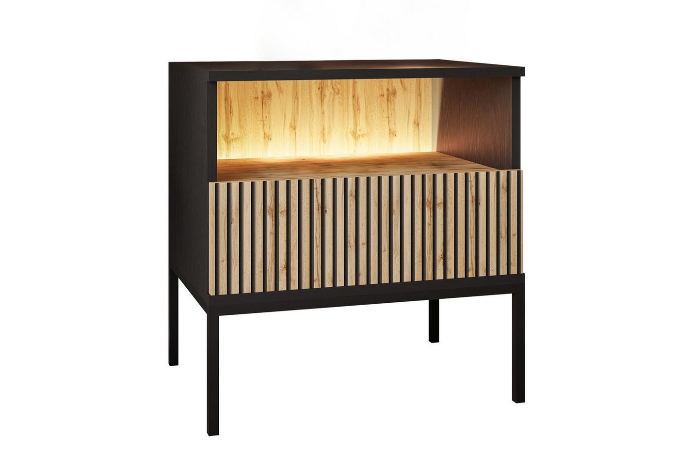 Lookway Nachttisch ECLIPSE S54 Nachtschrank mit Beleuchtung Eiche schwarz wotan, Griffloses System von Lookway