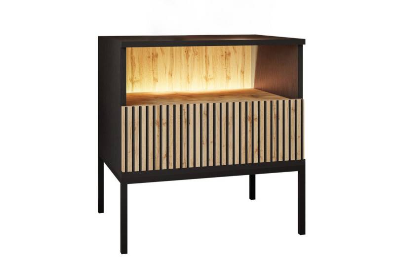 Lookway Nachttisch ECLIPSE S54 Nachtschrank mit Beleuchtung Eiche schwarz wotan, Griffloses System von Lookway