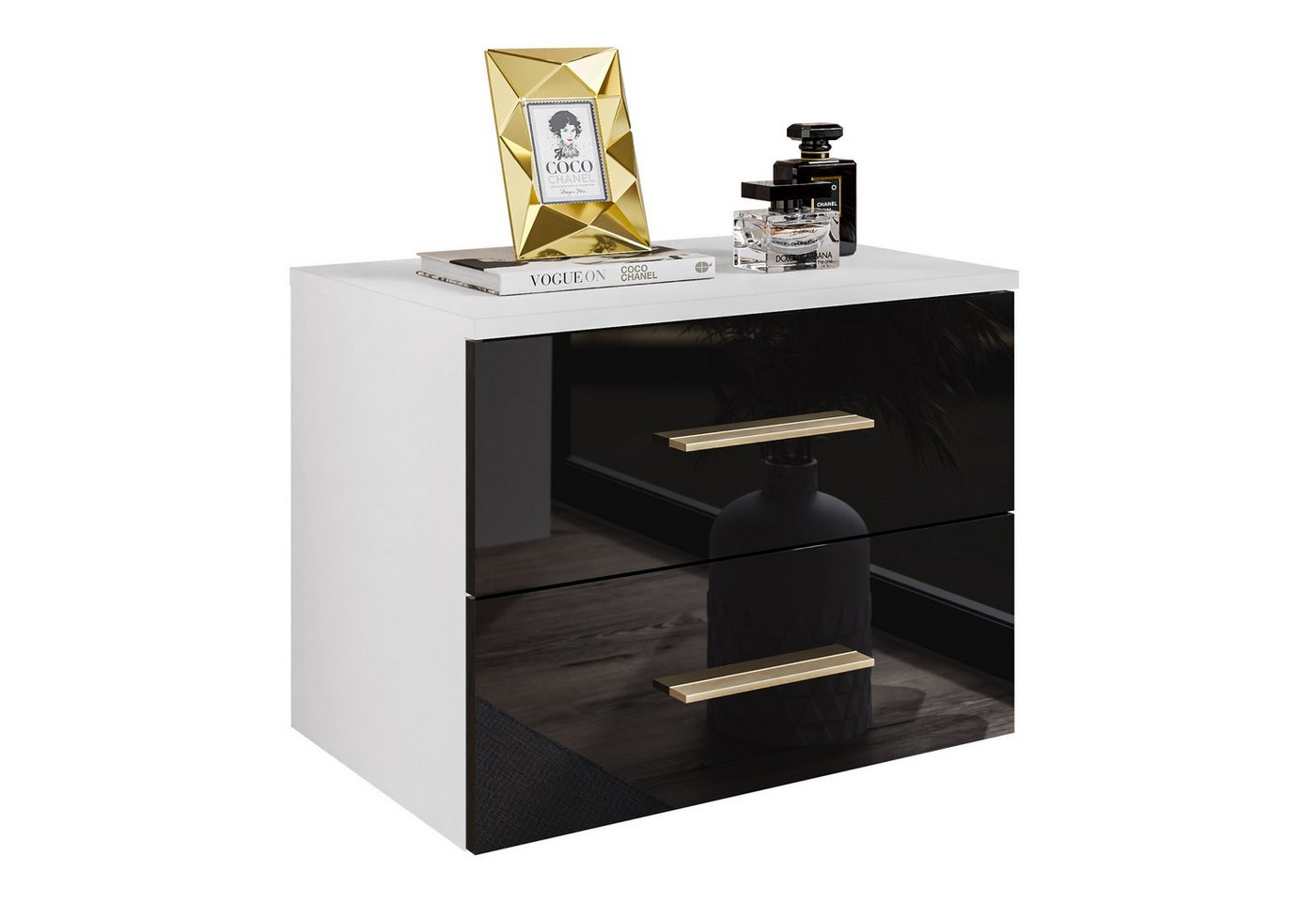 Lookway Nachttisch LINA II Hängeschrank GRIFF goldene LED Hochglanz, Breite 55 cm Lookway Nachttisch LINA II Hängeschrank GRIFF goldene LED Hochglanz, Breite 55 cm von Lookway