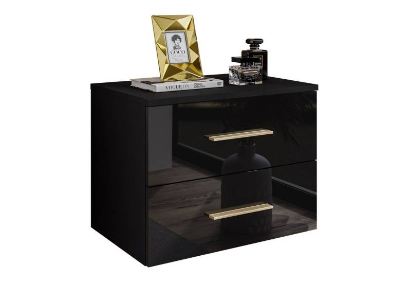 Lookway Nachttisch LINA II Hängeschrank GRIFF goldene LED Hochglanz, Breite 55 cm von Lookway