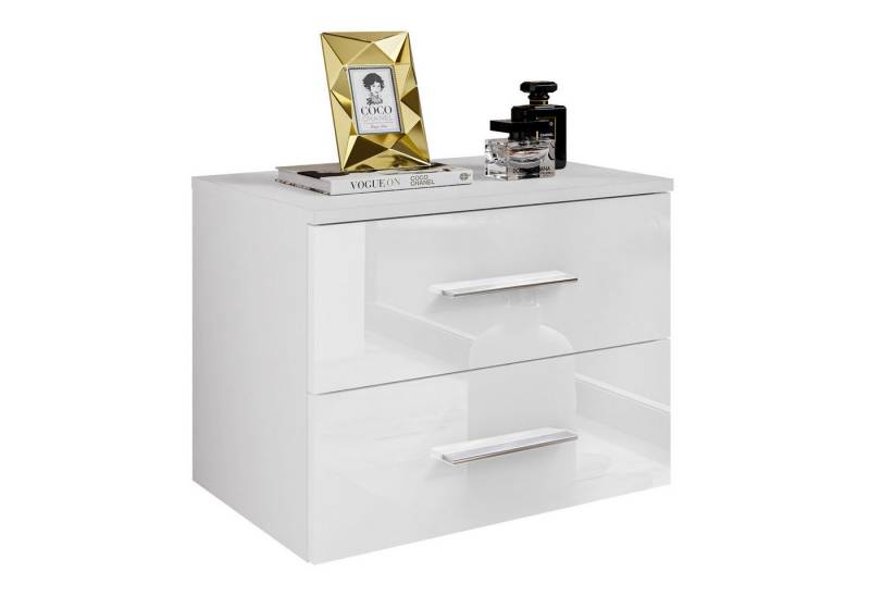 Lookway Nachttisch LINA II mit Chromgriffen Hängeschrank LED Hochglanz, Breite 55cm von Lookway