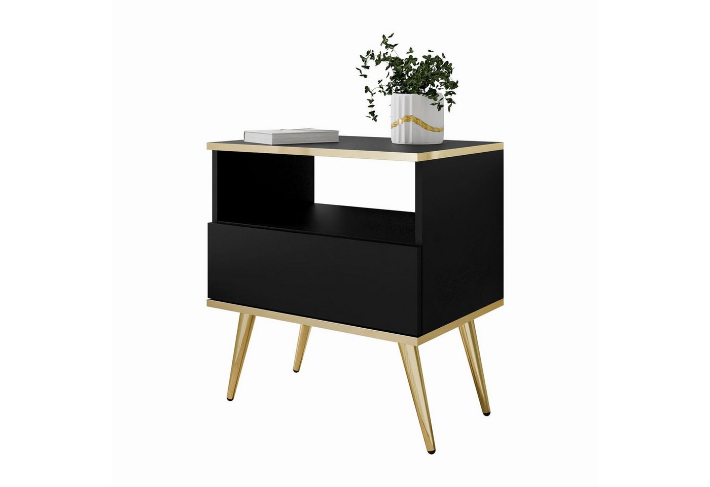 Lookway Nachttisch OXFORD auf goldenen Beinen (1x Nachttisch), Breite: 54 cm von Lookway