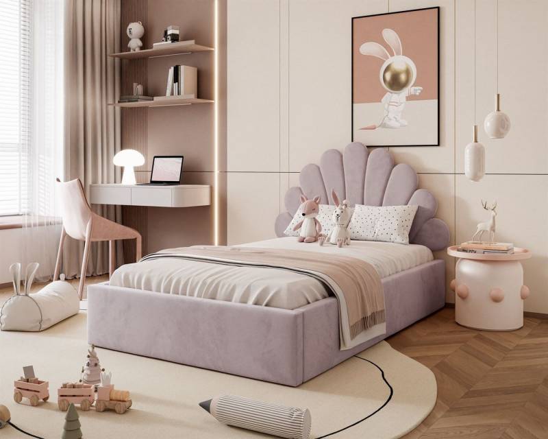 Lookway Polsterbett ASHLEY mit Muschel-Kopfteil und Bettkasten (Bett mit Metallgestell), 4 Größen und Farben von Lookway