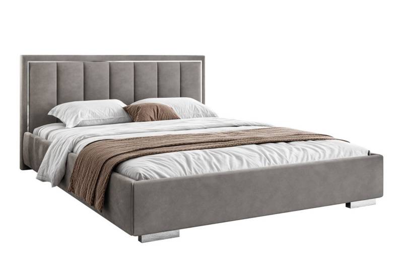 Lookway Polsterbett AURELIA SILVER mit Bettkasten, Metallrahmen und 123 cm hohem Kopfteil (Bett mit Metallgestell), Bett in 4 Größen und 5 Farben von Lookway